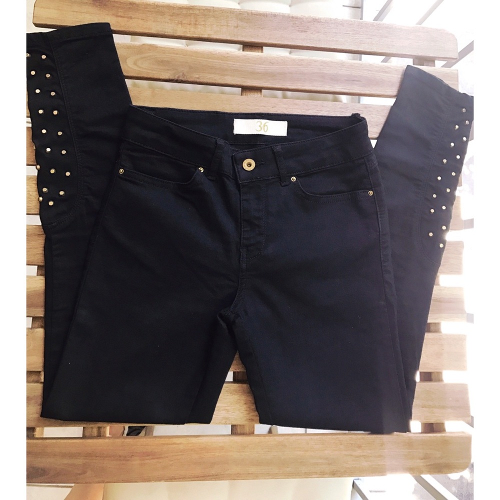 Zara Black Skinny Jeans with Gold Studs